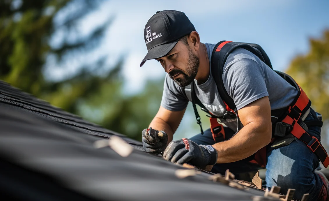 A damaged roof in Cedar Springs showing signs your roof needs immediate repair and urgent roof repair services.